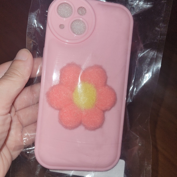 iPhone 14 Pink Flower Phone Case with Fuzzy 3d Flower - Picture 5 of 5